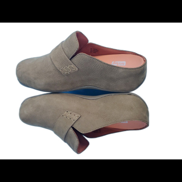 Fitflops Cloggs Sz 6 Women Green Leather Shoe Boho Preppy Buckle Teacher Slip On - Picture 4 of 10